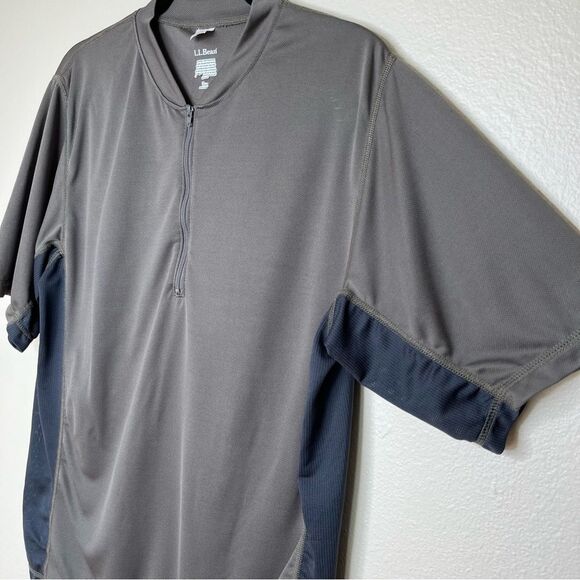 LL Bean Comfort Bicycling Biking Jersey Olive Gray Zipper Pocket Men Medium - Picture 4 of 12